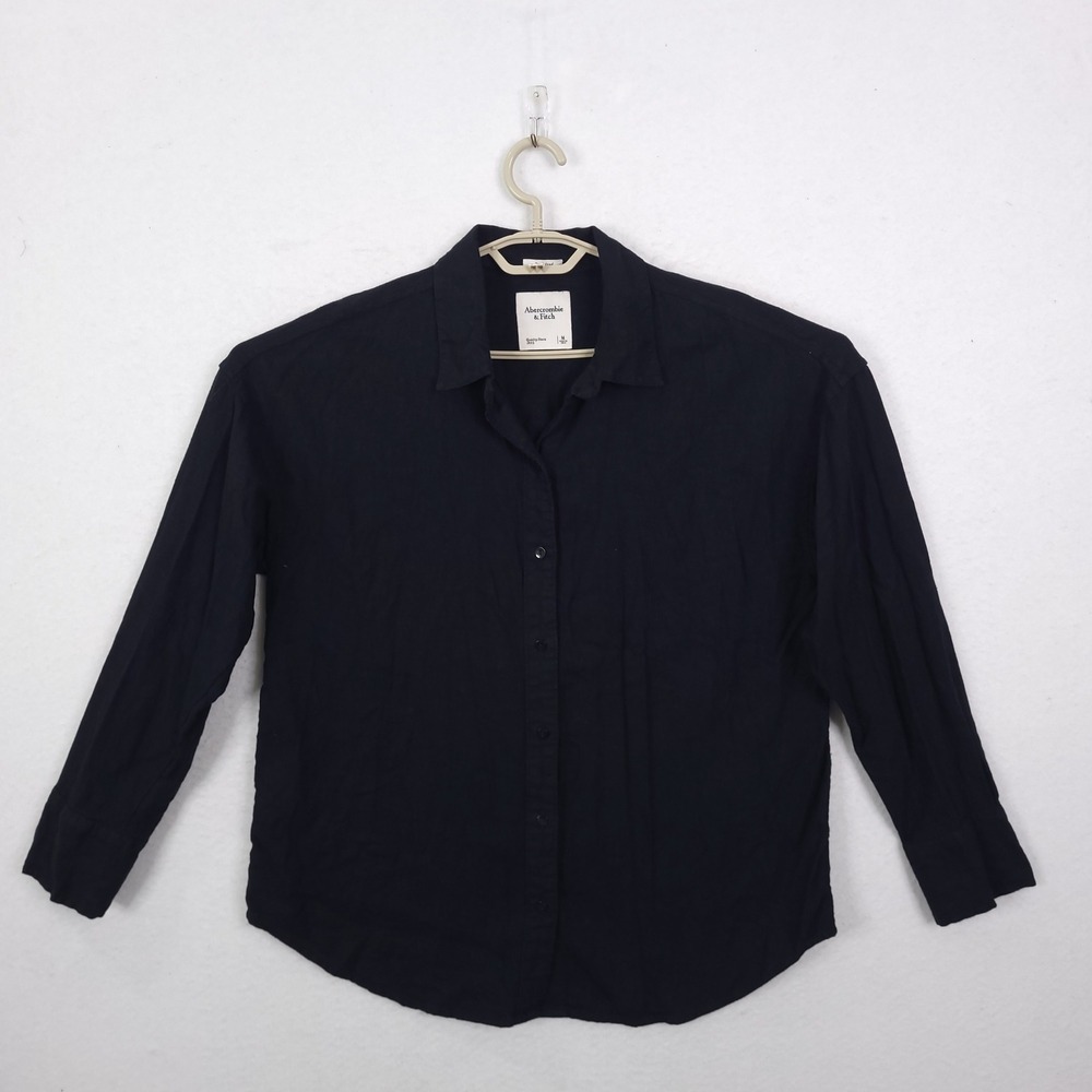 Abercrombie & Fitch Button Down Shirt Women Medium Black Oversized Drop Shoulder